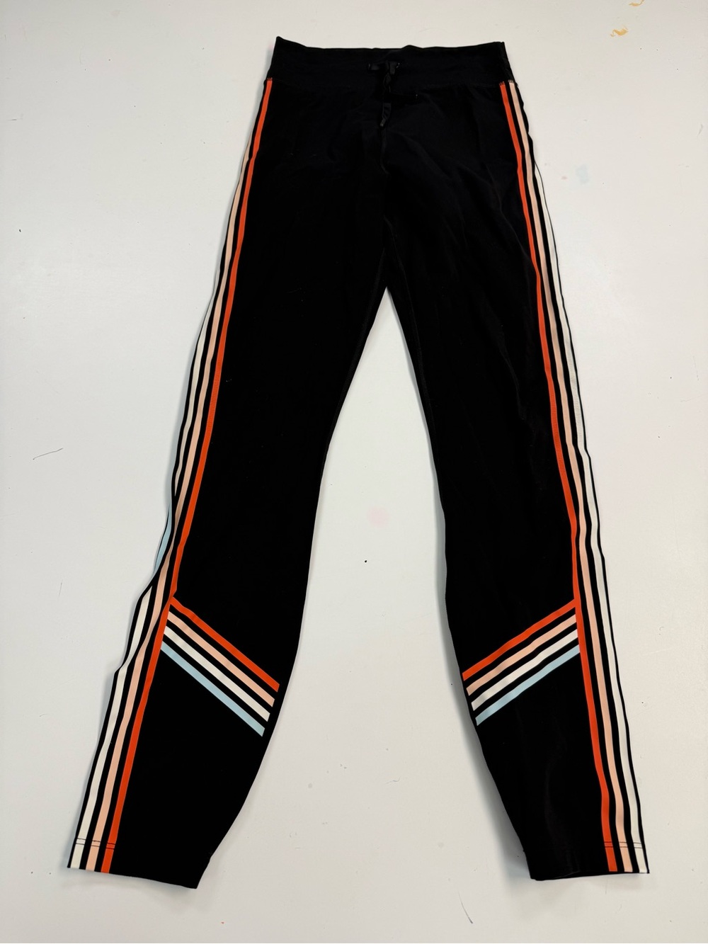 Women's Black Leggings with Orange & White Side Stripes